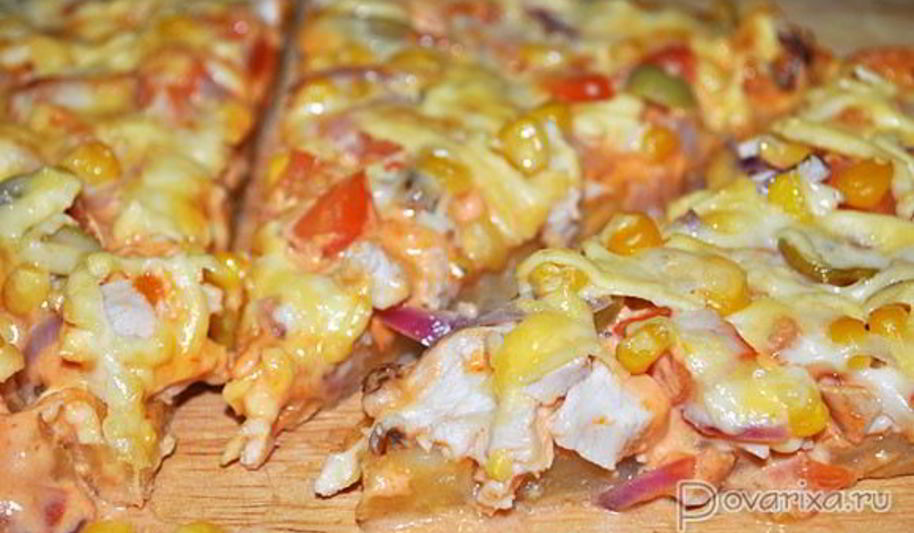 Рецепт пиццы с копченой курицей