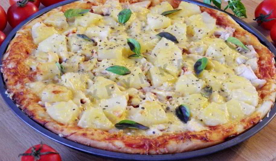 Рецепт пиццы с курицей и ананасами