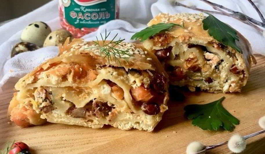 Рецепт штруделя с лососем, фасолью и рикоттой