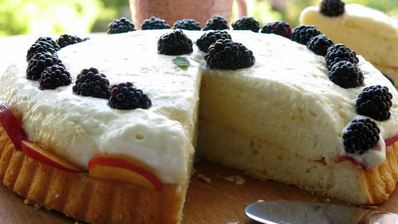 бисквитный торт с ежевикой и мятным кремом шибуст