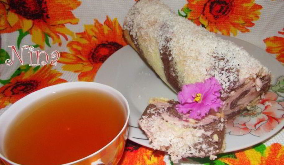 Рецепт вишневого полосатого рулета