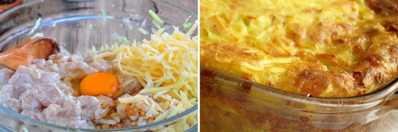 Кабачковая запеканка с курицей и сыром