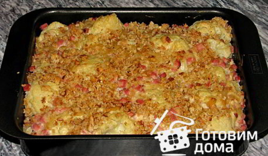 Рецепт запеканки из цветной капусты с ветчиной