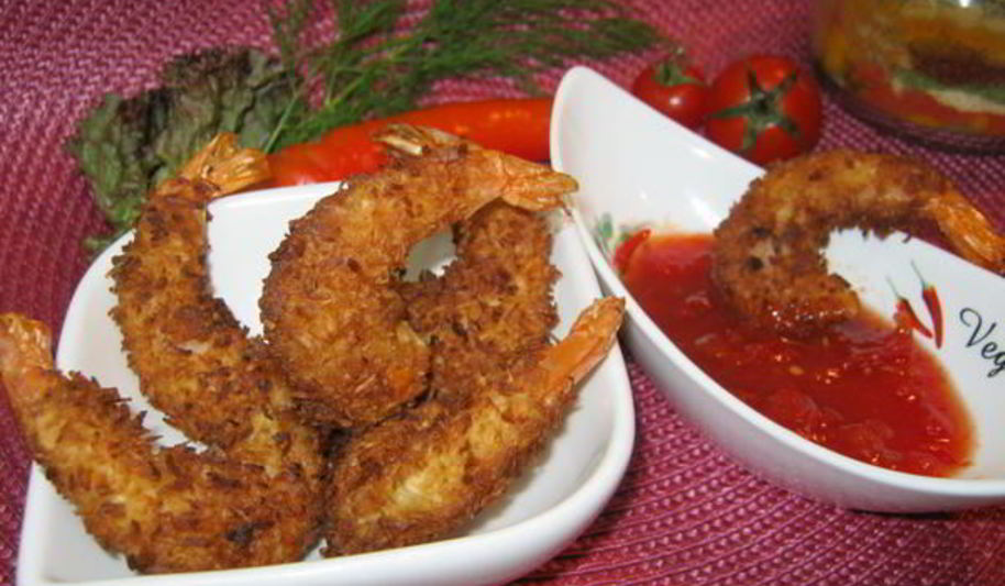 Рецепт креветок кокосовых с острым джемом