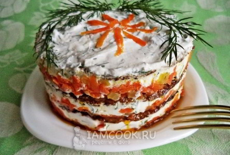 Печеночный торт из говяжьей печени