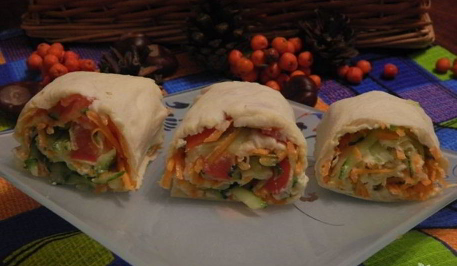 Рецепт овощного рулета из лаваша с адыгейским сыром