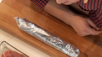 рулет из говядины с белым пюре