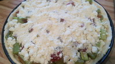 ревеневый тарт с ванильным пудингом и штройзелем