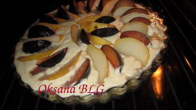 тарт творог, фрукты, карамель