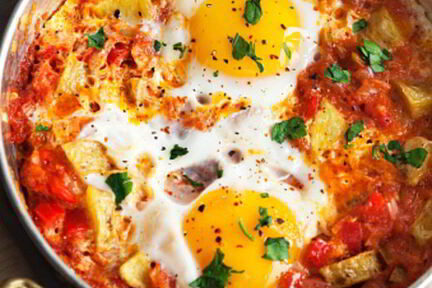 Яичница с колбасой и сыром