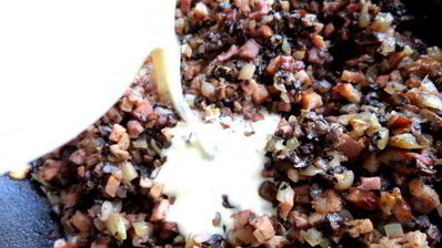 сливочный жульен с ветчиной и грибами